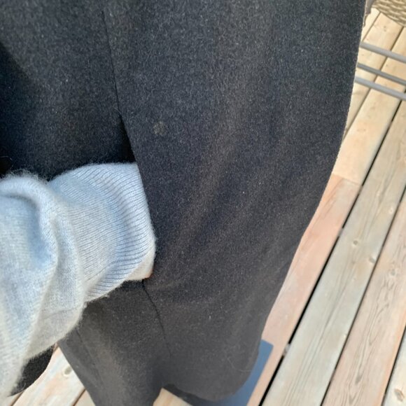 Vintage 90s Wool Cashmere Faux Fur Lined Hood Long Maxi Coat Overcoat - Picture 4 of 16